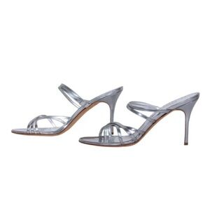 Manolo Blahnik Silver Strappy Mule Heels